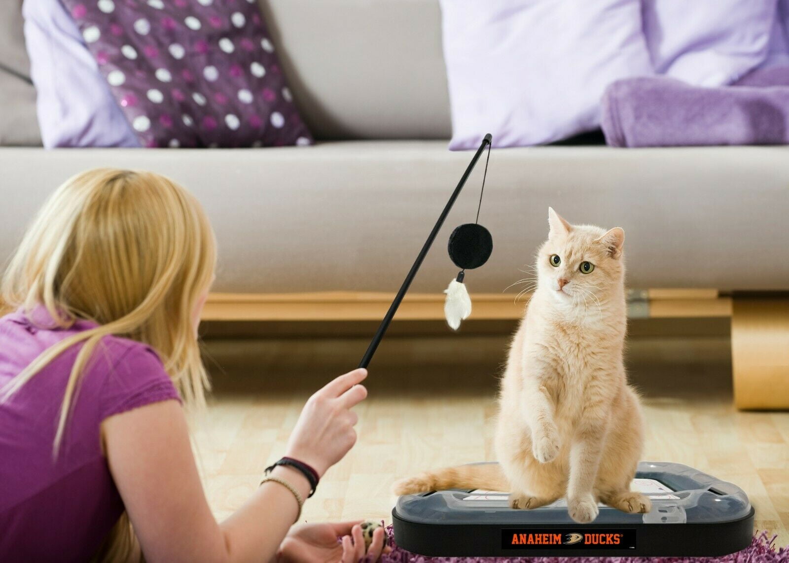NHL Anaheim Ducks CAT Scratcher Toy with Catnip Plush & Feather Cat Toy 5-in-1 Kitty Toy