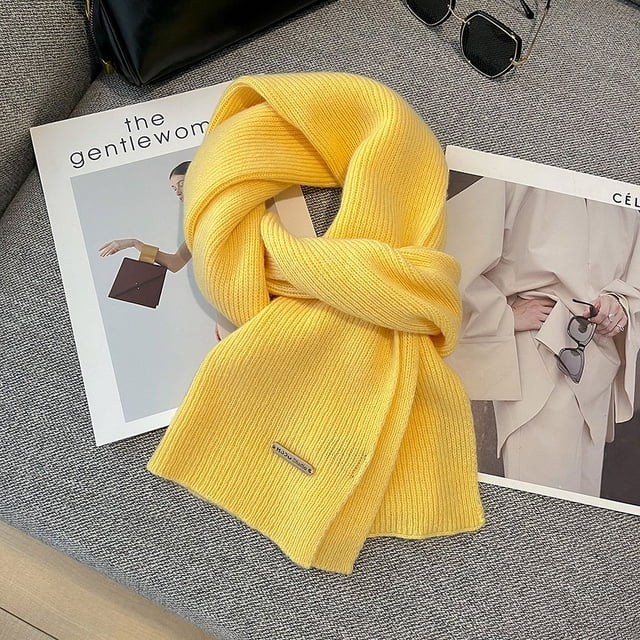 Bufanda de pareja de mujer de punto de pura lana, bufanda de color sólido de invierno para hombres, bien elaborada