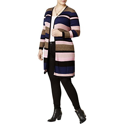 INC Womens Plus Metallic Striped Cardigan Sweater