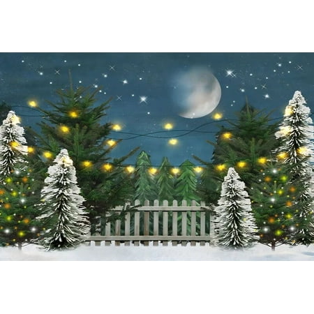 Image of Photo Backdrops Winter Snow Merry Christmas Festivals Rural House Pine Tree Yard Wreath Child Baby Scenic Photography Background