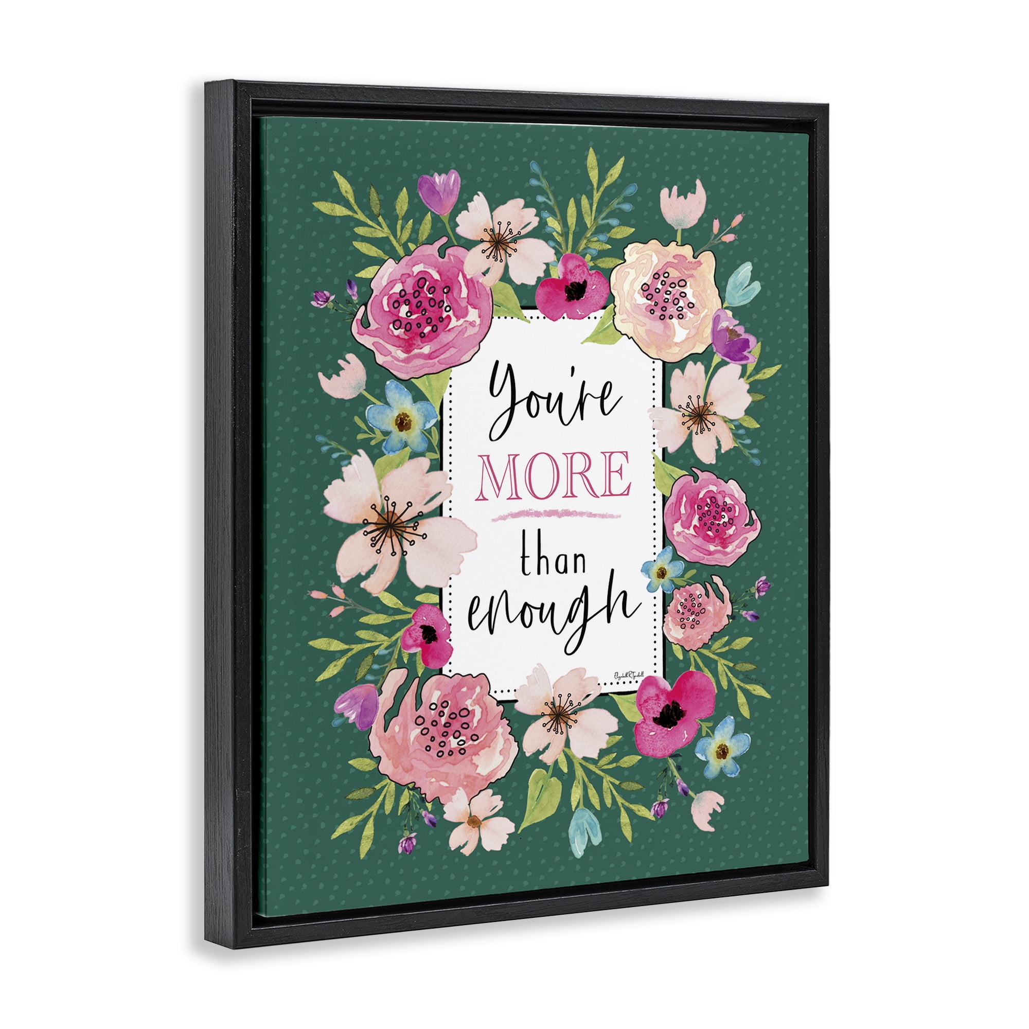 Stupell Industries More Than Enough with Florals Black Framed Floater Canvas Wall Art, design by Elizabeth Tyndall
