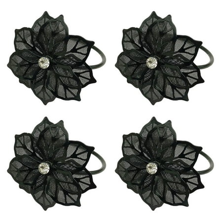 

NUOLUX 4pcs Napkin Ring Metal Mesh Flower Elegant Napkin Buckle Napkin Holder for Dinner Wedding Party (Black)