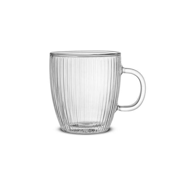 JoyJolt Fluted Glass Espresso Cups, 13.5oz Espresso Cup -  Set of 2 Coffee Mugs