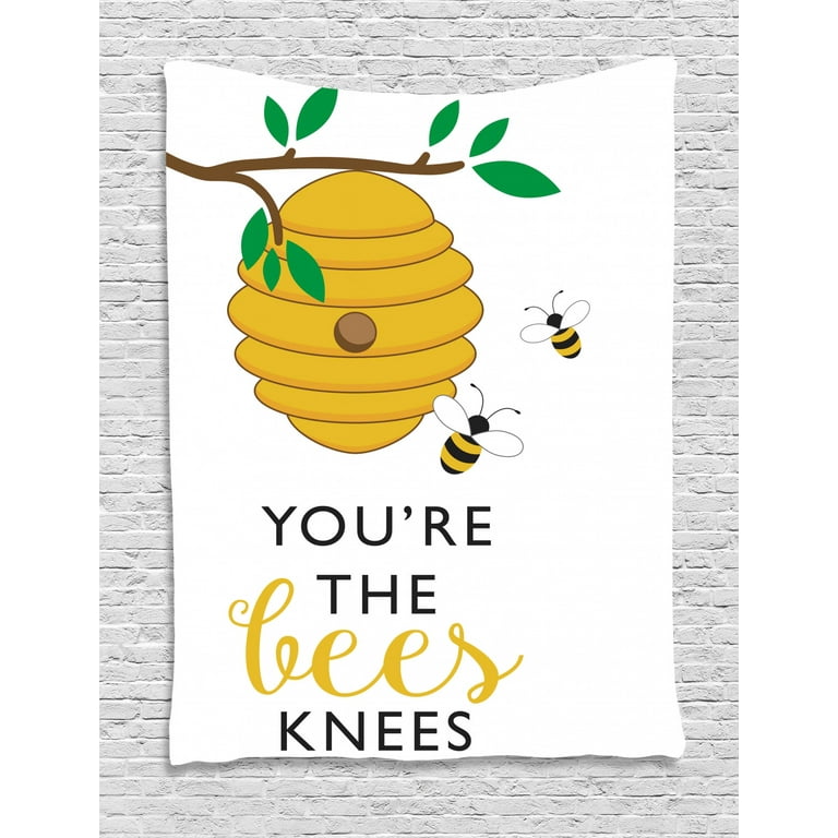 Honey Bee Tapestry You re the Bees Knees Typography Wall Hanging for Bedroom Living Room Dorm Decor 60W X 80L Inches Pale Earth Yellow Umber Jade Green and Dark Brown by Ambesonne