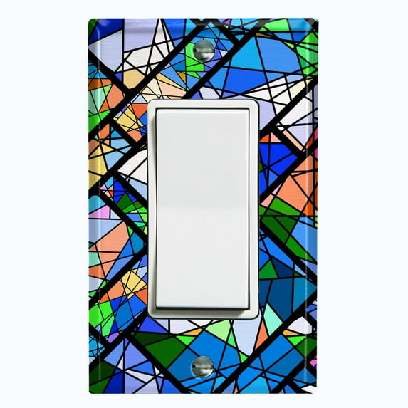 Metal Light Switch Plate Outlet Cover (Stained Glass Window Tile Pattern GLA007)