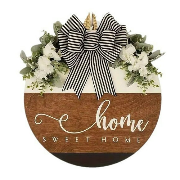 JIEMUCES Wooden Welcome Sign Front Door Welcome Sign with Bow 12 Inches Diameter Round Sign for Home Front Porch Door Housewarming Gift