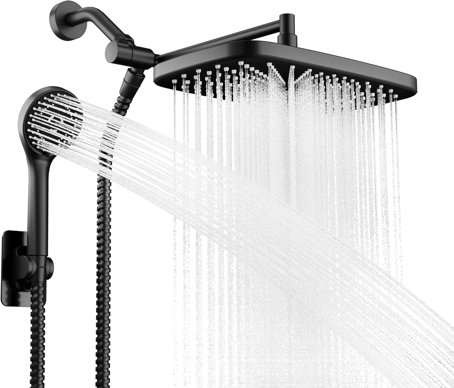 Wide Rain Shower Head With 5 Modes Handheld Showerheads, High Pressure Showerhead Combo with Extension Arm for Bathroom Accessories, Adjustable Shower Head with Anti-Clog Nozzles (Chrome)