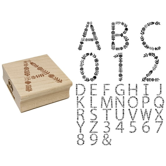 Elegant Botanical Floral Letter Number Square Rubber Stamp for Stamping Crafting - Ampersand & - Medium 1.75in
