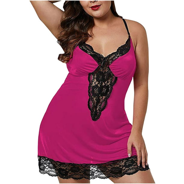 Lolmot Women Sleepwear Plus Size Underwear Nightwear Lace Sexy Lingerie  Dress 