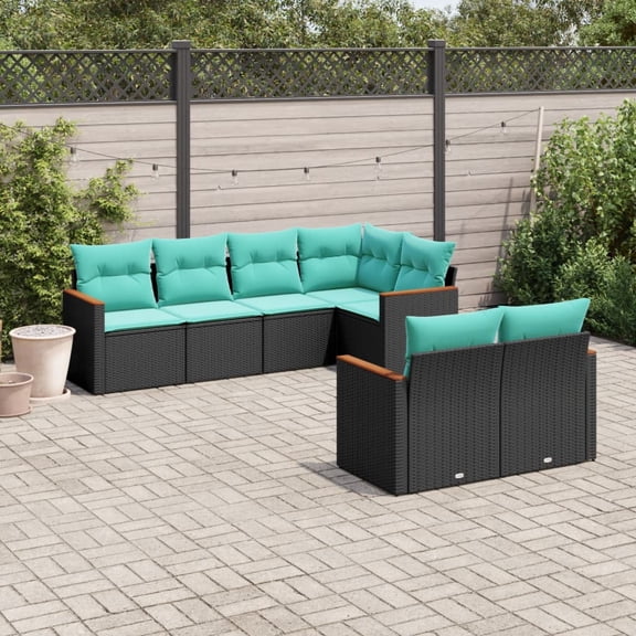 vidaXL 7 Piece Patio Sofa Set with Cushions Black Poly Rattan