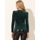 thumbnail image 5 of Blusa De Manga Larga Con Cuello En V De Terciopelo Para Mujer, Blusa Con Estrellas Brillantes Metálicas Doradas Verde L, 5 of 6