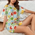 thumbnail image 4 of Pofeuu Colorful Ping Pong Rackets1 Print Women's Pajama Set Short/Shorts Soft Button PJs Elastic Drawstring Waist Sleepwear-Large, 4 of 6