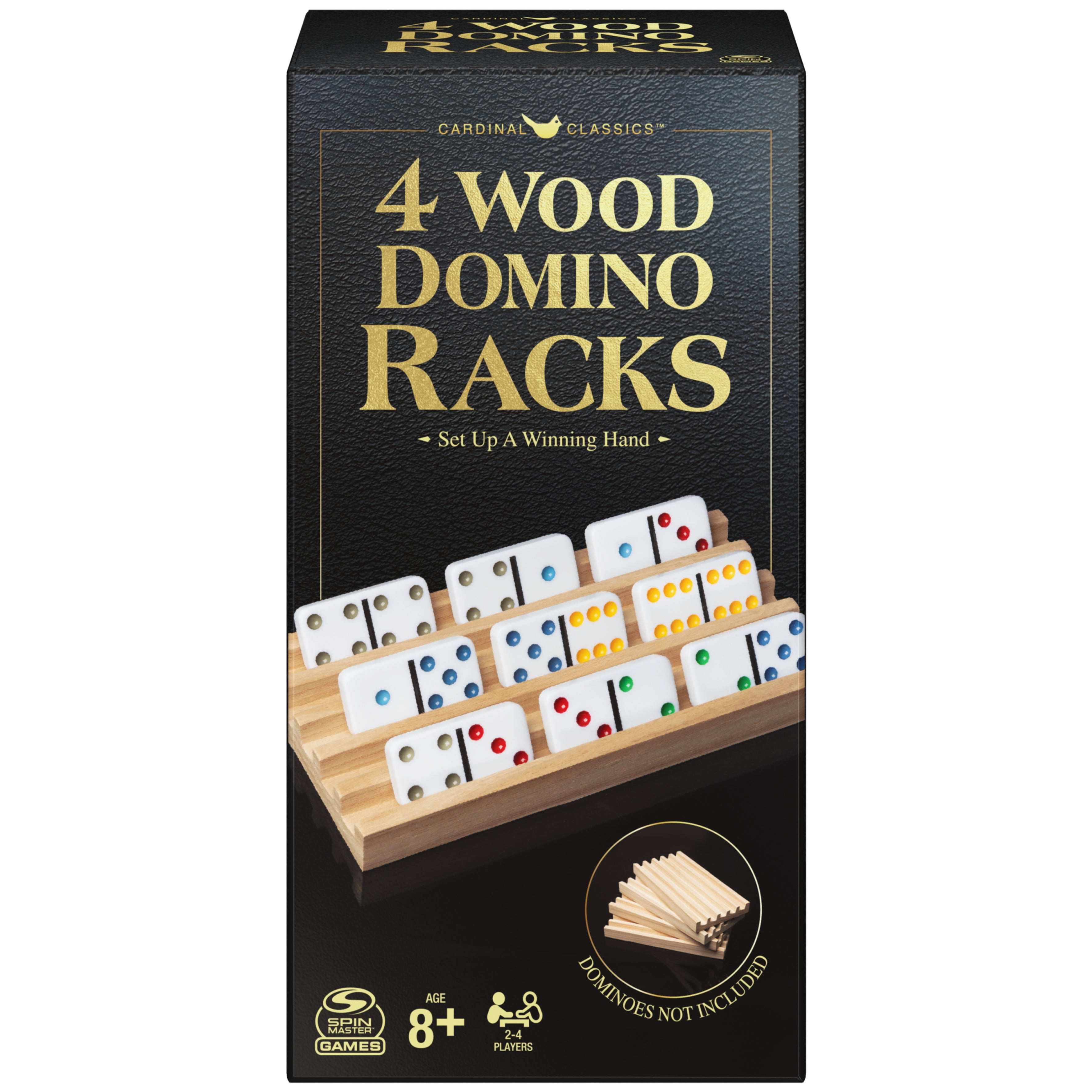 Wood Domino Racks, Set of 4 Trays for Mexican Train and other Dominoes Games, for Families and Kids Ages 8 and up