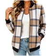 thumbnail image 3 of Ihhxva Women's Plaid Bomber Jacket, Cropped Zip Up Long Sleeve Coat with Pockets, Collared Checkered Casual Winter Fashion Outerwear, S - 2XL, 3 of 8