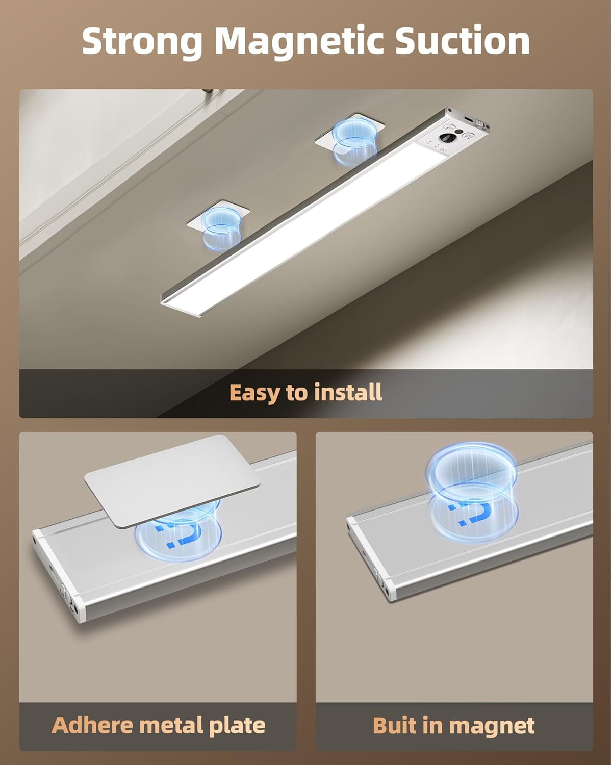4-Pack Under Cabinet Lighting, 4000mAh Rechargeable Motion Sensor Light Indoor, with Dimmable & 3 Color Temps, Magnetic Closet Lights, Wireless Under Counter Lights for Kitchen (16.5inch)
