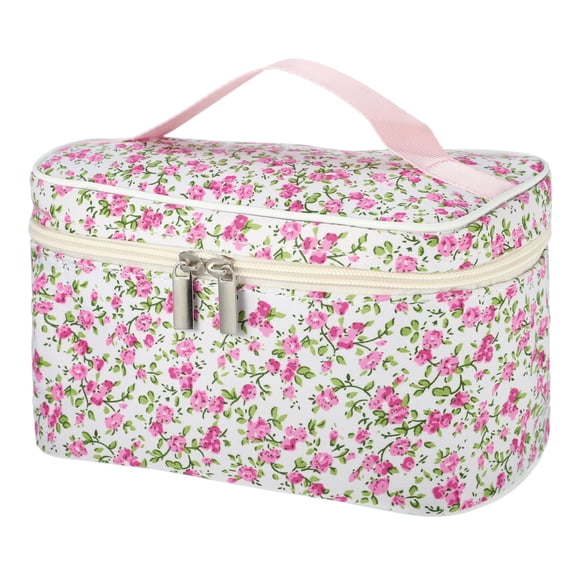 Unique Bargains 1Pc Beautiful Floral Storage Cosmetic Bag for Women's Toiletry Rose Red