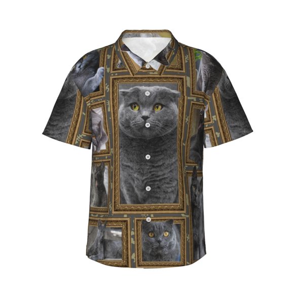 British Short Hair Cat Mens Hawaiian Shirts Casual Button Down Tshirts Short Sleeve Beachwear 3x-Large