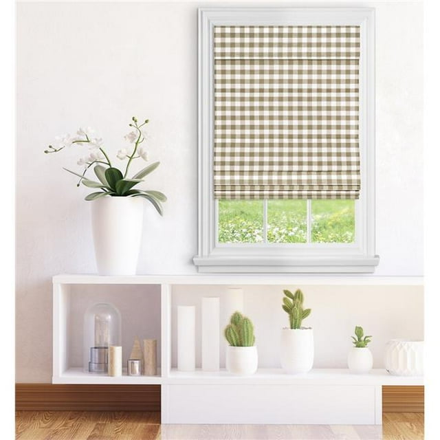Achim RSBC31TP04 31 x 64 in. Cordless Buffalo Check Roman Window Shade, Taupe