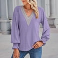thumbnail image 4 of HAPIMO Sales Womens Slim Shirt Casual V Neck Lace Stitching Solid Color Long Sleeved Loose Tunic Shirt Daily Tops Teen Grils Fashion Clothes Purple M, 4 of 8