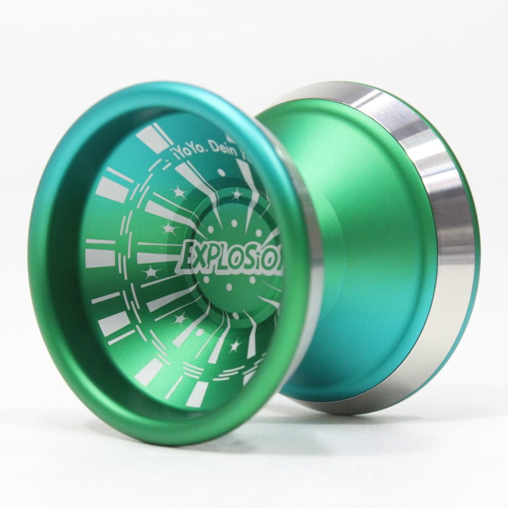 iYoYo EXPLOSiON Yo-Yo - Bi-Metal - 7075 Aluminum YoYo with Stainless Steel Rings (Blue Green Fade with Silver Rings)