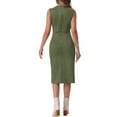 thumbnail image 3 of INSPIRE CHIC Women's Faux Suede Dress Sleeveless Crewneck Split Hem Sheath Work Dress XL Army Green, 3 of 5