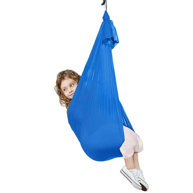 Children Elastic Hammock Indoor Outdoor Kids Sensory Swing Home Fitness Yoga Hammock Dark Blue
