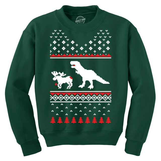 T-Rex Attacking Moose Christmas Ugly Sweater Funny Holiday Hilarious Adult Humor (Forest Green) - 4XL