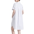 thumbnail image 4 of Women's Linen Tunic Dresses Floral Embroidered Button Down Midi Dress White M, 4 of 4
