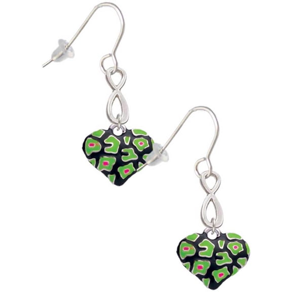 Delight Jewelry Silvertone Lime Green Cheetah Print Heart Silver tone Infinity French Earrings