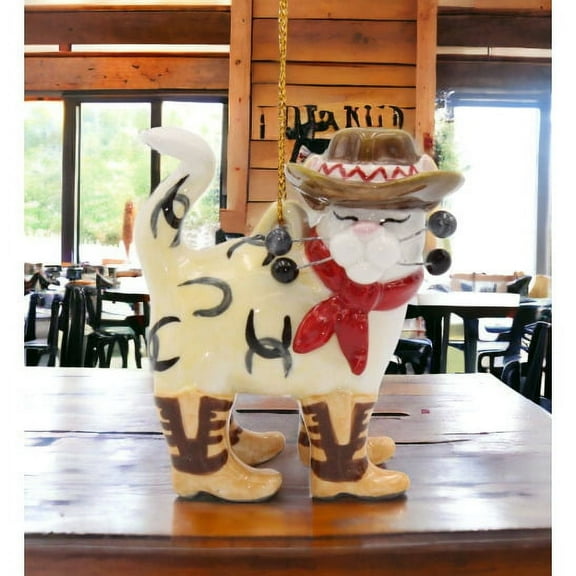 Ceramic Cowboy Cat Ornament 2.5x1.25x3 Gift for Cat