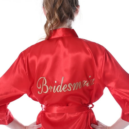 

Mr & Mrs Right Bridesmaid Satin Kimono Robes for Wedding Party Glitter Printed Mother Of the Bride Red