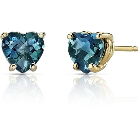 Oravo 2.00 Carat T.G.W. Heart-Shape London Blue Topaz 14kt Yellow Gold Stud Earrings