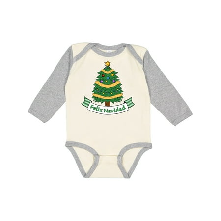 

Inktastic Feliz Navidad Tree with Banner Gift Baby Boy or Baby Girl Long Sleeve Bodysuit