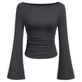 thumbnail image 3 of TINZ Fall Off Shoulder Crop Top Casual Sleeve Ribbed Ruffle Detail Blouse Shirt For Outing Jean Shirt for Women Blouse Women Long Sleeve Tops for Women Long Sleeve, 3 of 3