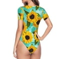 thumbnail image 3 of Uemuo Sunflowers With Green Leaves Pattern Women's One Piece Short Sleeve Swimsuit Rash Guard Surfing Modest Quick-drying Swimsuit Beach Essentials-X-Large, 3 of 9