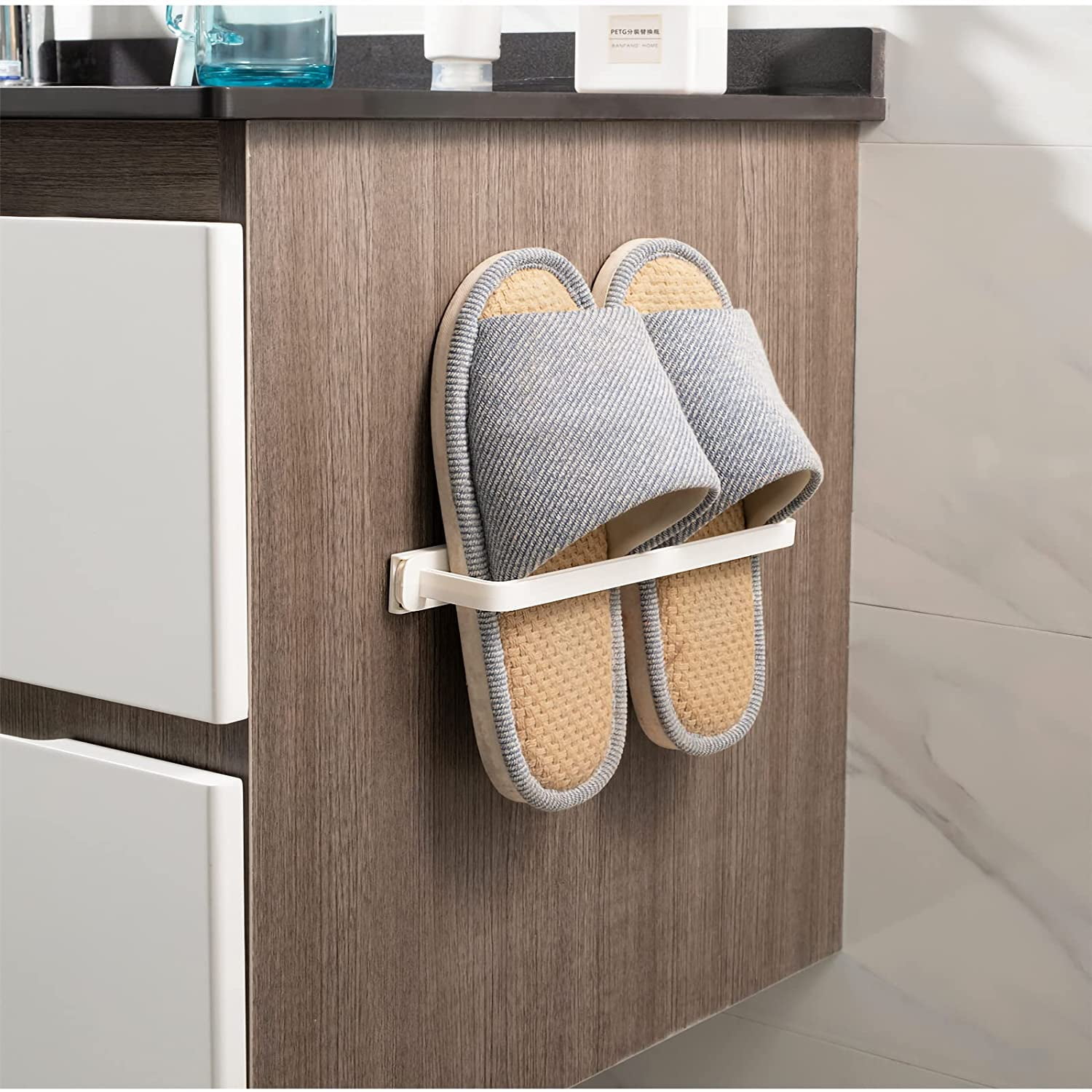 No Hole Wall Mounted Pull Out Closet Towel Rack Slipper Rack White Closet Rail Multi Functional Storage Rod