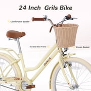 POVANLI 24 City Bike for 8-12 Years Old, Steel Frame Bike,Women Bike with Basket Yellow