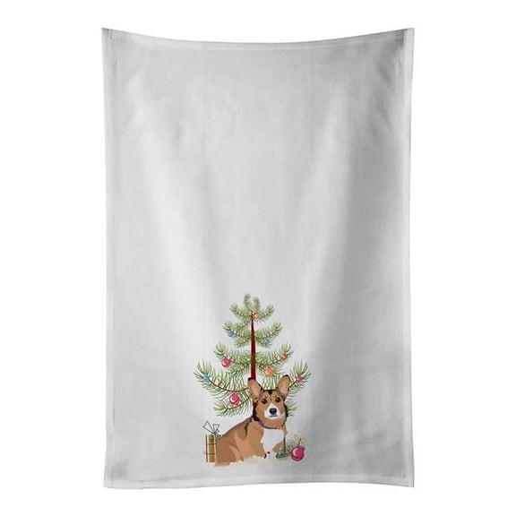 Pembroke Welsh Corgi Sable and White Christmas White Kitchen Towel Set of 2 19 in x 28 in
