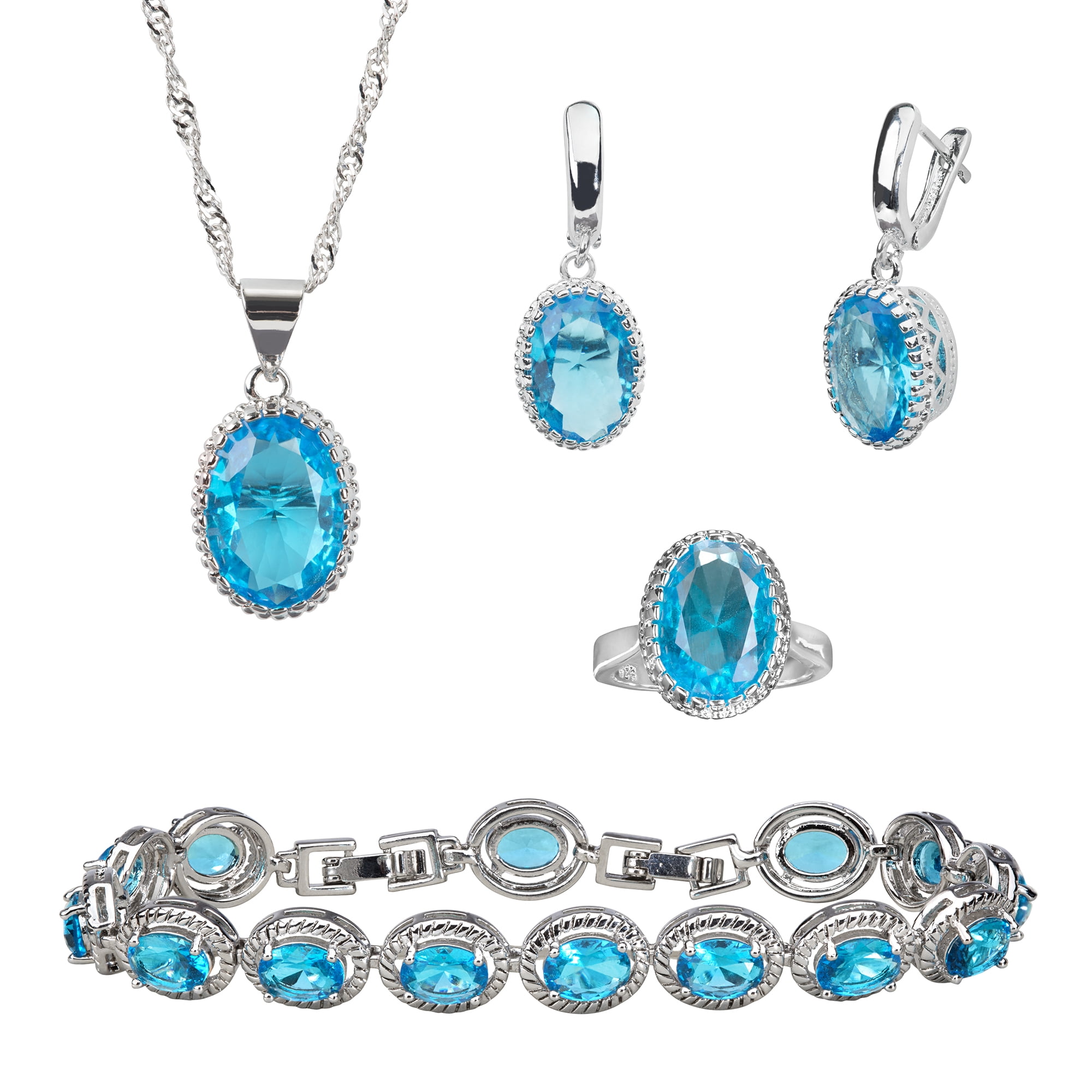 Womens 4 Pcs Jewelry Set with Created Topaz Oval Stones, Plus Sizes