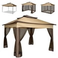 thumbnail image 3 of COBIZI Outdoor Canopy Gazebo 11x11 Pop Up Gazebo Patio Gazebo with 4 Mosquito Netting Outdoor Canopy Shelter with 121 Square Feet of Shade for Outdoor Lawn, Party, Garden, Backyard and Deck, Brown, 3 of 15