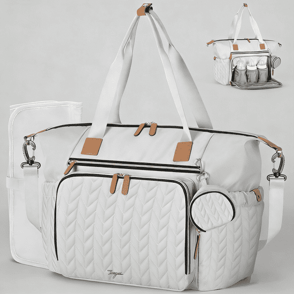 Lekebobor Tote Diaper Bag with Large Capacity & 3 Insulated Pockets, Diaper Bag Crossbody Travel Maternity Bag for Mom Dad, Grey