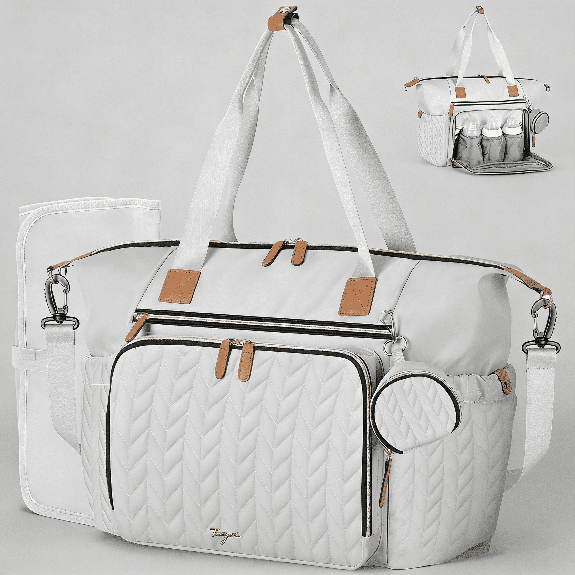 Lekebobor Tote Diaper Bag with Large Capacity & 3 Insulated Pockets, Diaper Bag Crossbody Travel Maternity Bag for Mom Dad, Grey