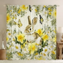 Castle Fairy Boys Girls Animal Rabbit Flying Butterflies Curtains Pack of 2 (42x84 Each),Chic Floral Narcissus Curtains Blackout,Retro Vintage Aesthetic Bedroom Curtains,Breathable Home Decor