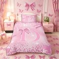 thumbnail image 2 of Meiyoeat Glitter Pink Letter D Twin Duvet Cover, Sparkle Bow Print Twin Bedding for Bedroom,Pink Reversible,2pcs,No Comforter, 2 of 5