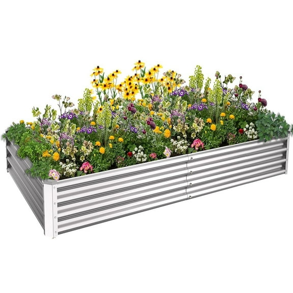 BN-LINK 4×2×1 ft Raised Garden Bed Kit, Rectangular Galvanized Metal Planter Garden Boxes Outdoor, Large Garden Beds for Vegetables Flowers, Easy DIY and Cleaning