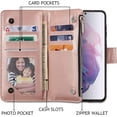 thumbnail image 2 of Wallet Case for Samsung Galaxy S21 Ultra, Premium Vintage PU Leather Magnetic Closure Handbag Zipper Pocket Case Kickstand Card Holder Slot Wrist Strap TPU Shockproof Flip Case -Daisy Rosegold, 2 of 8
