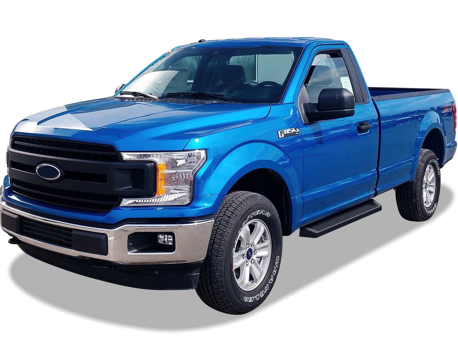 APS Black Running Boards Style Compatible with Ford F150 2015-2026 Regular Cab & F-250 F-350 Super Duty 2017-2026 (Nerf Bars Side Steps Side Bars)