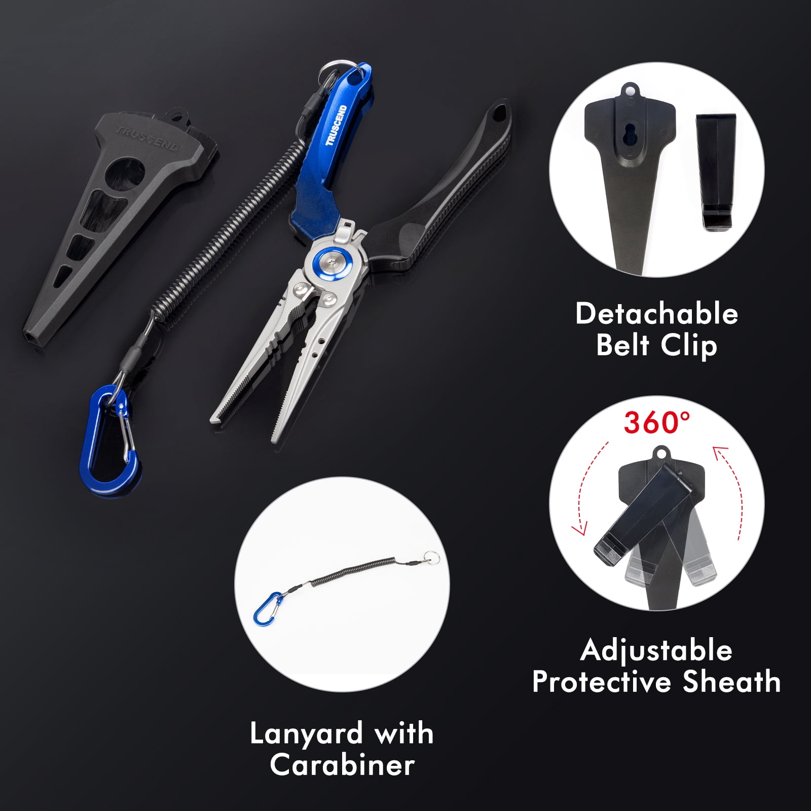 TRUSCEND Lockable Fishing Pliers with High Tungsten Cutter, Innovative Ergonomic Handy Handle, Saltwater Corrosion Resistant Teflon Coated Fishing Tool, Super Light Multi-Function Fishing Gifts