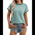 thumbnail image 2 of Blusa Informal de Corta con Cuello Redondo y Bloques de Color Acanalados para Mujer Lago Verde M, 2 of 9