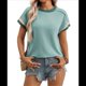 thumbnail image 2 of Blusa Informal de Corta con Cuello Redondo y Bloques de Color Acanalados para Mujer Lago Verde S, 2 of 9